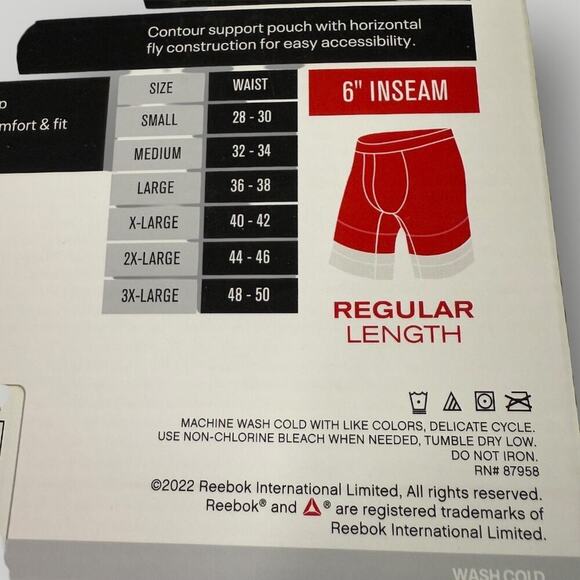 Reebok 3 Pack Featherweight Performance Boxer Briefs 6" Inseam Underwear Size S - Picture 8 of 11